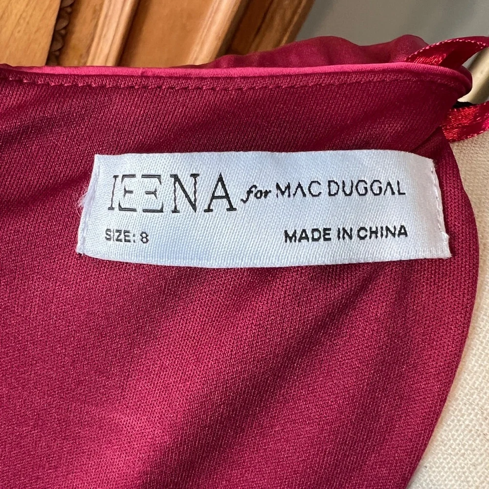 NWT Mac Duggal 554021 [8] Flounce Sleeve V-Neck Trumpet Gown Raspberry Dress - Picture 9 of 11